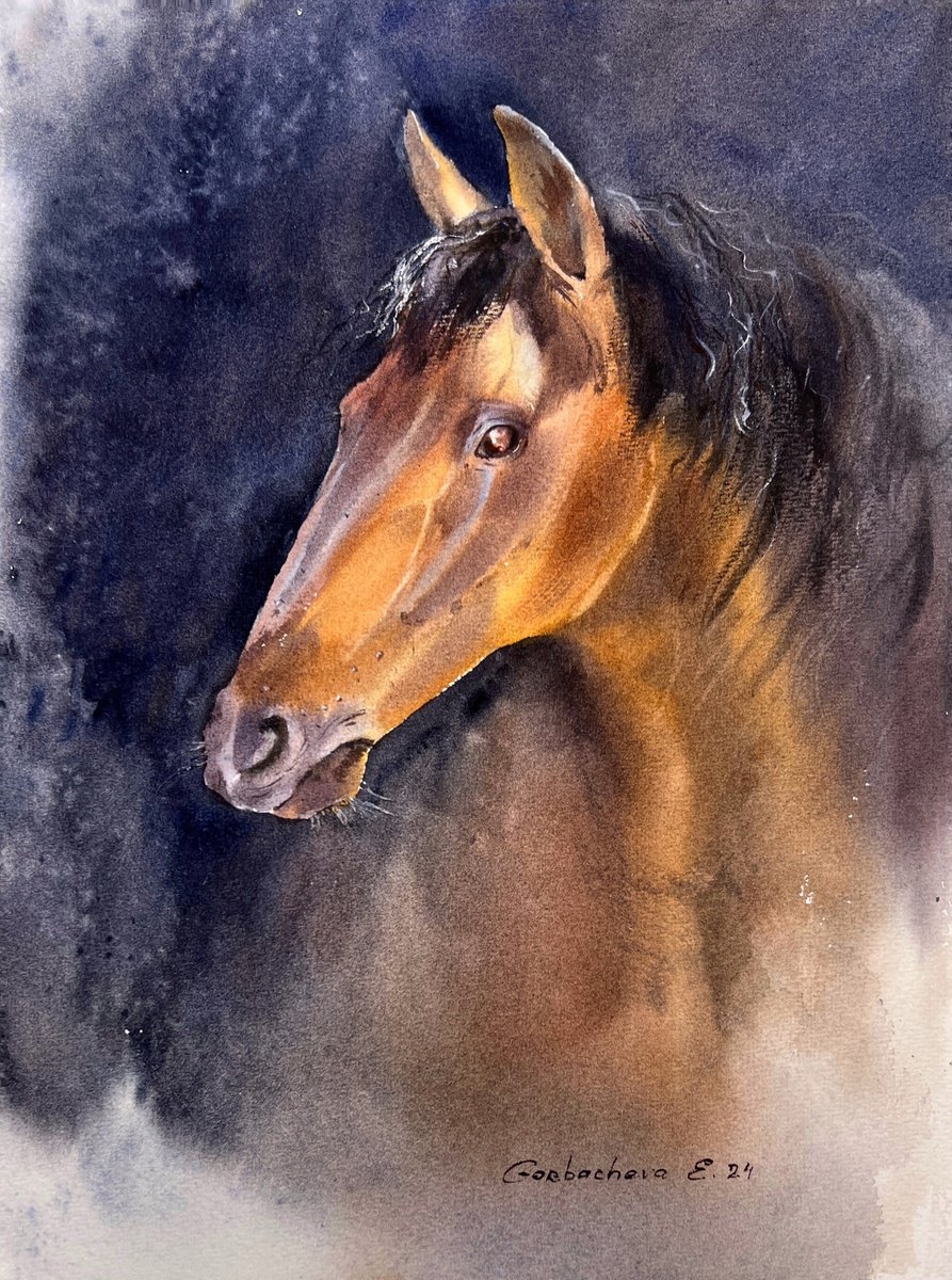 Impressionistic Animal Watercolour By Eugenia Gorbacheva, 9 X 12, Horse Portrait #2, Original Artwork