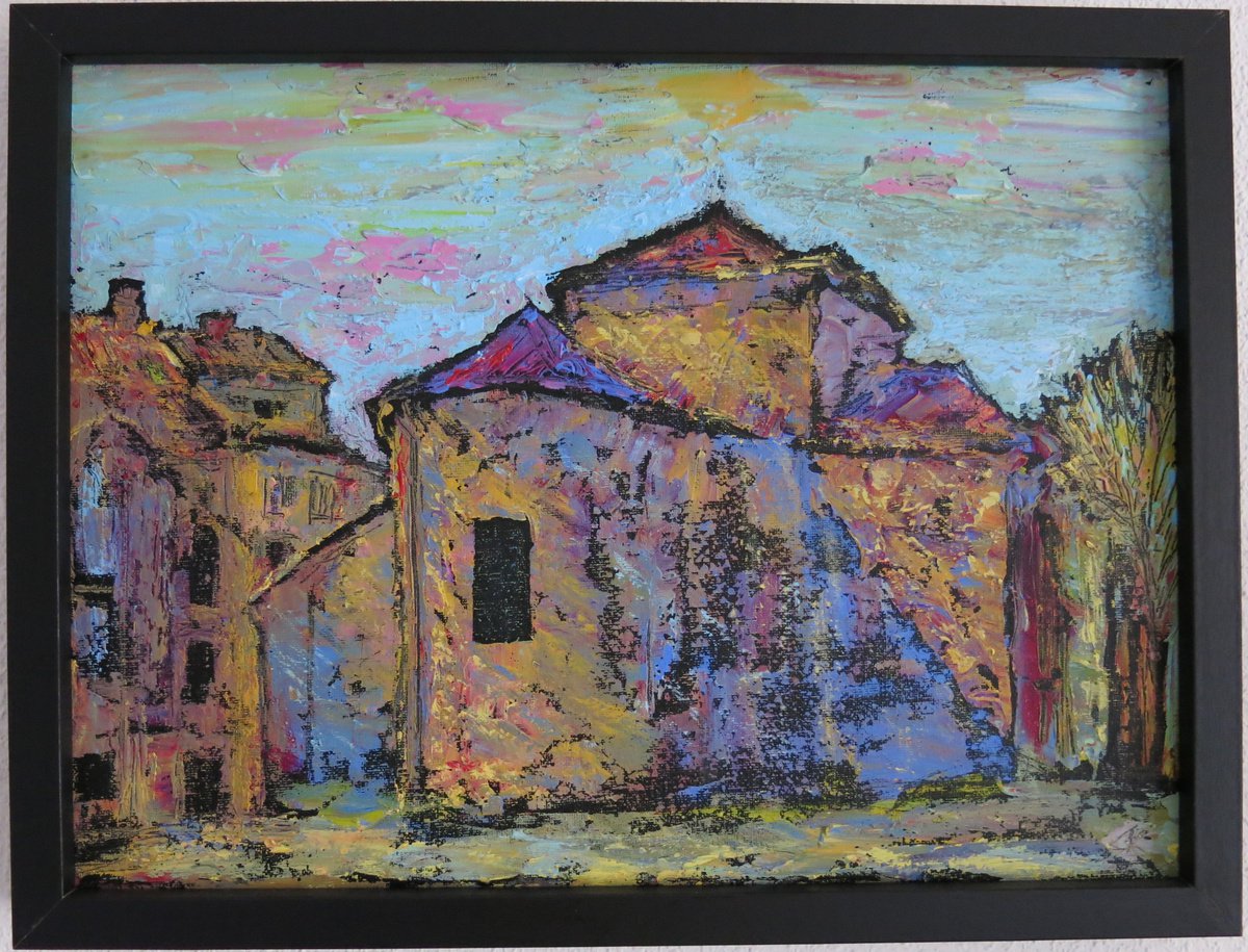 Impressionistic Cityscapes Acrylic Painting By Denys Kuvaiev, 17 X 13, San Cristobal Salamanca Church, Original Artwork