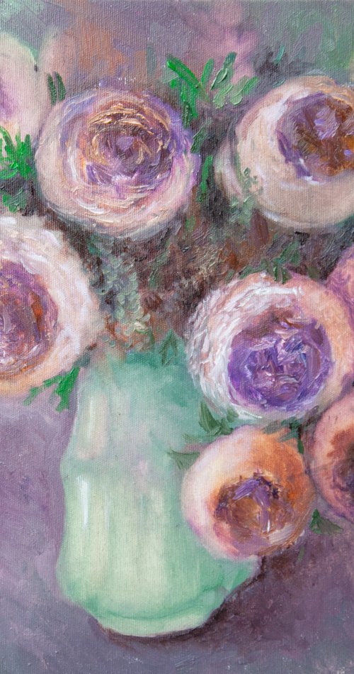 PEONY Small Flowers Still Life on Canvas by Dasha Pogodina