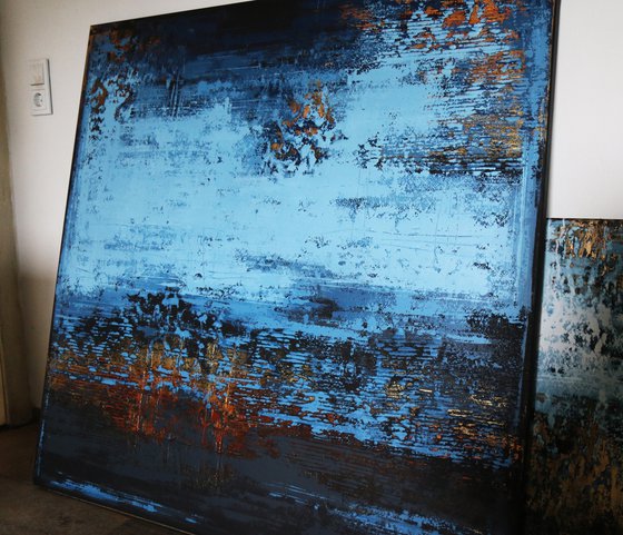 BLUE DAWN - 120 x 120 CM - TEXTURED ACRYLIC PAINTING ON CANVAS * BLUE