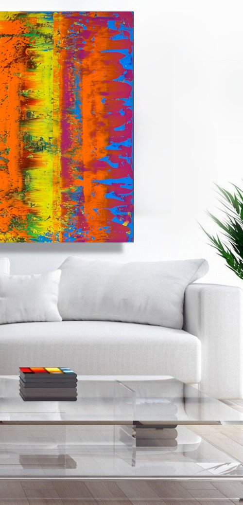 Happy Feeling - XL LARGE,  ABSTRACT ART – EXPRESSIONS OF ENERGY AND LIGHT. READY TO HANG! by Julijana Ravbar