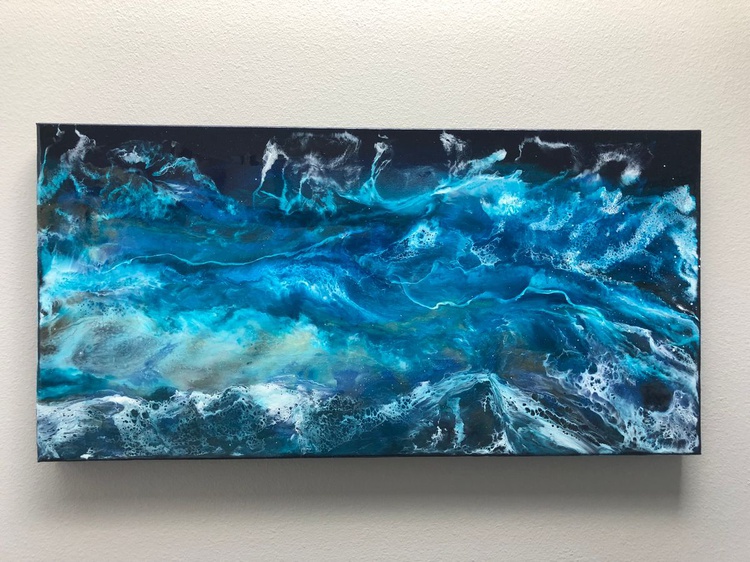 pic Acrylic Pour Painting Ocean Theme palatial tide resin abstract painting resin is like a liquid glass pour painting modern art abstract ocean theme horizontal artwork