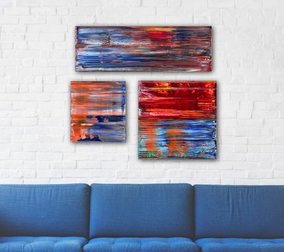 "You Talking To Us?" - Save As A Series - Original Large PMS Abstract Triptych Oil Paintings On Canvas - 36" x 32"