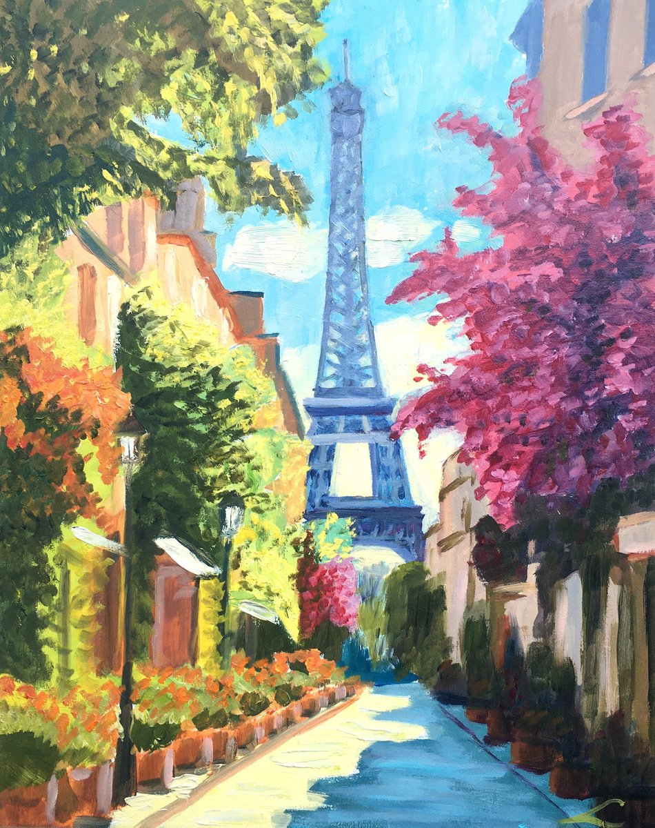 Impressionistic Cityscapes Oil Painting By Elena Sokolova, 16 X 20, Paris Spring Fantasy, Original Artwork