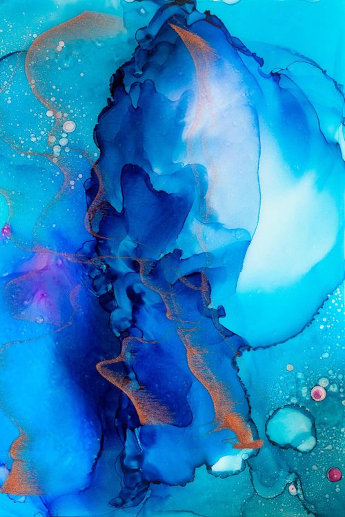 Abstract Painting Print Alcohol Ink - Blue Waves I by Lynne Douglas