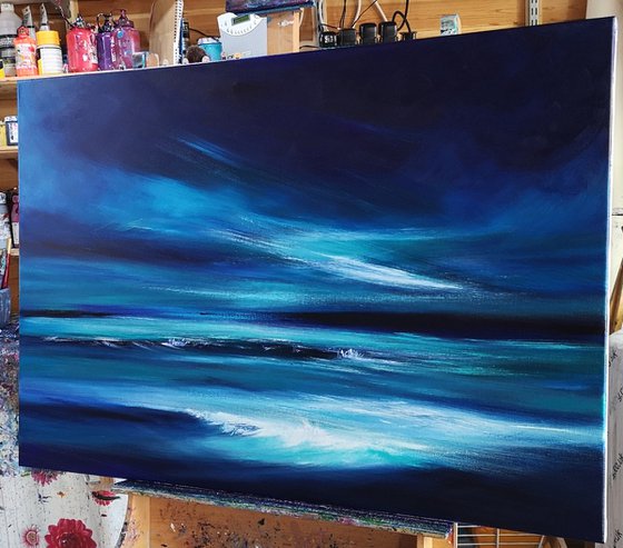 "Midnight Blue" - Cornish Seascape, Art, Skyscape