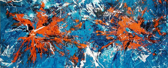 Teal Candy 240cm x 100cm Blue Orange Abstract Art