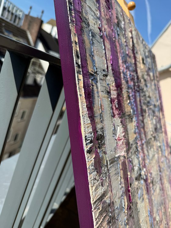 Purple forest in the fog