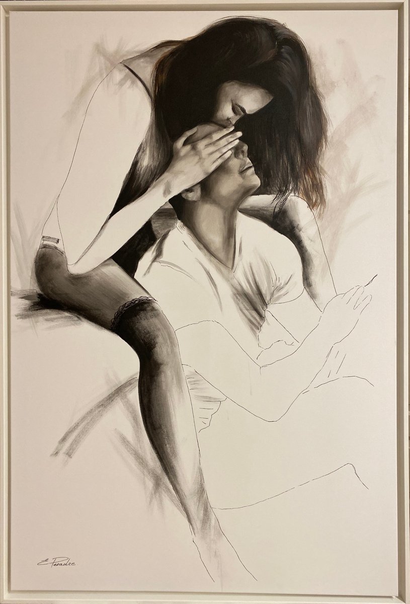 Abstract Portrait Acrylic Painting By Eka Peradze, 35 X 51, Action.3D Couple. Eka Peradze Art., Original Artwork