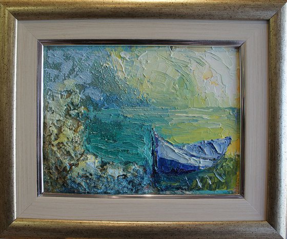 Fishing boat. oil painting seascape