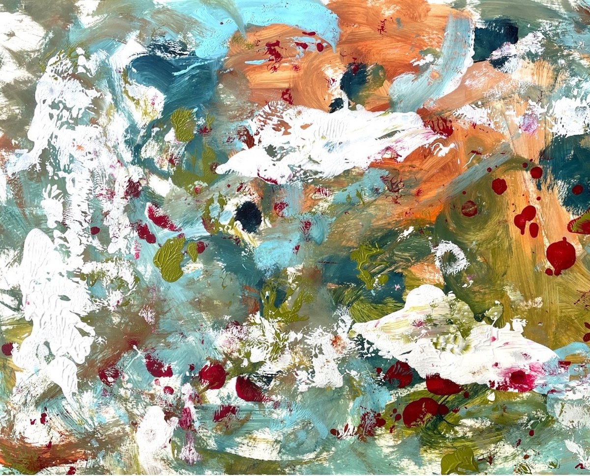 Organic Abstract Acrylic Painting By Christel Haag, 18 X 15, Tauchkurs, Original Artwork