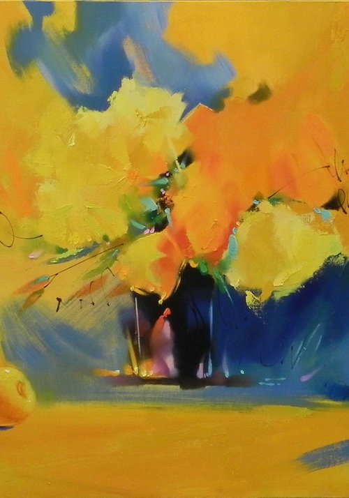 "Flowers and apples" Original art Oil on canvas by Mykhailo Novikov