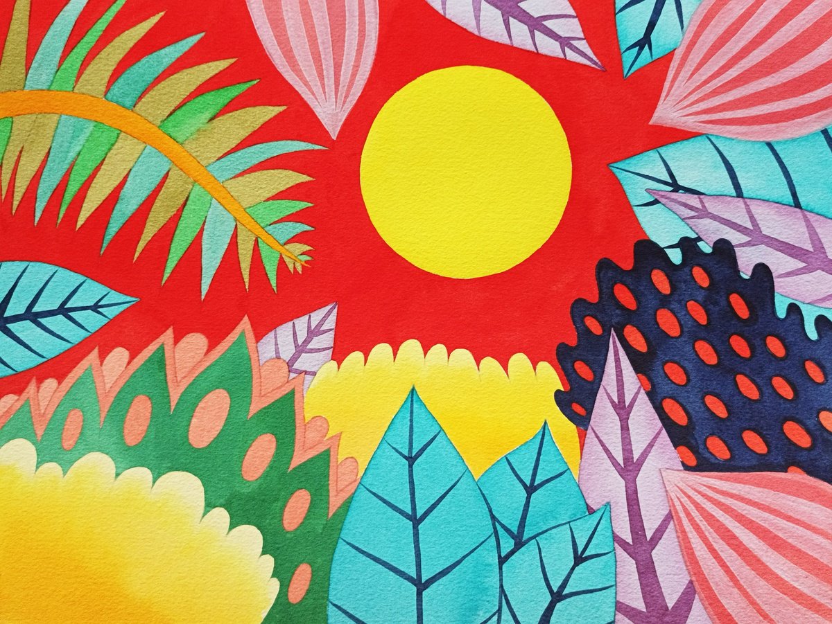 Expressive Landscape Watercolour By Veronika Demenko, 19 X 14", Tropical Eden N.1, Original Artwork