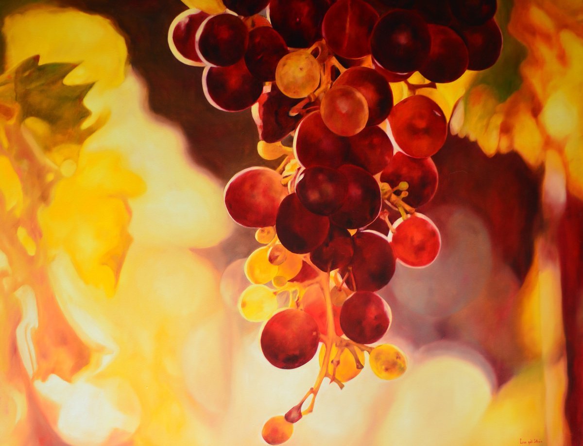 Photorealistic Still Life Oil Painting By Cene Gal Istvan, 39 X 31, Mediterranean Grapes 2., Original Artwork