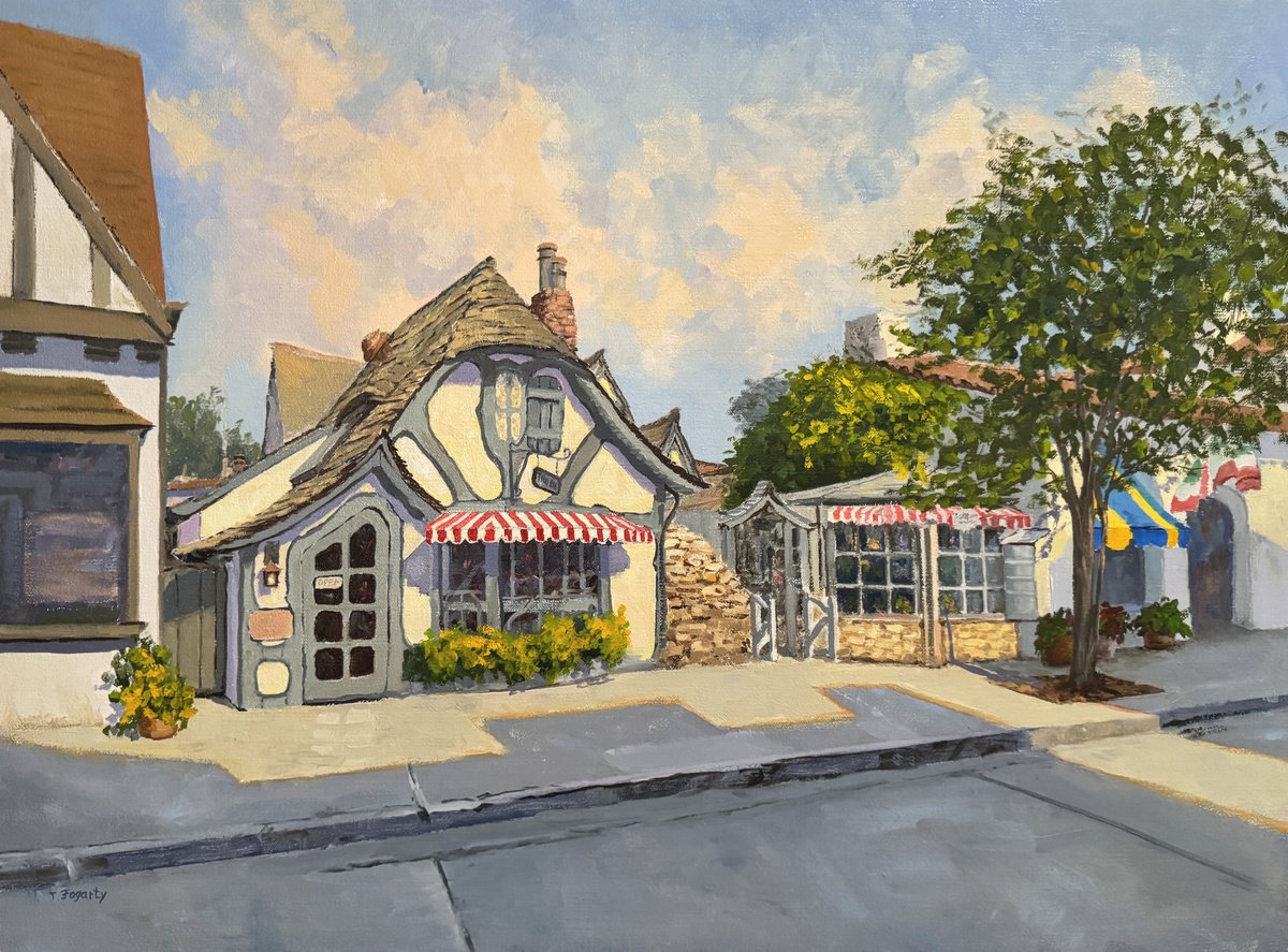 Impressionistic Cityscapes Oil Painting By Tatyana Fogarty, 24 X 18", Teatime At Tuck Box In Carmel, Original Artwork