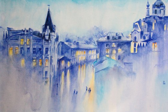 Kyiv cityscape painting Andriivs'kyi descent