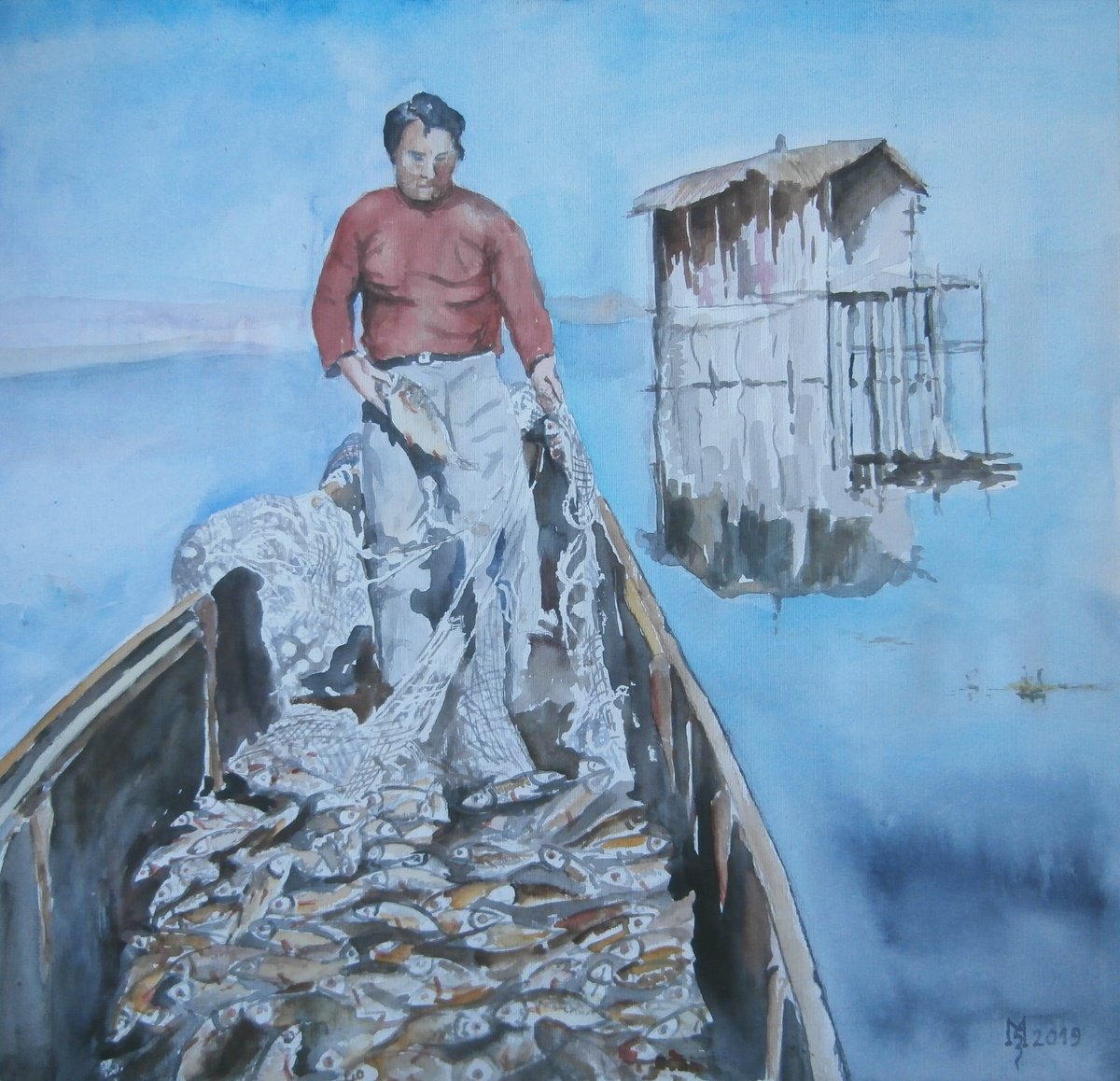 Impressionistic Watercolour , Fisherman