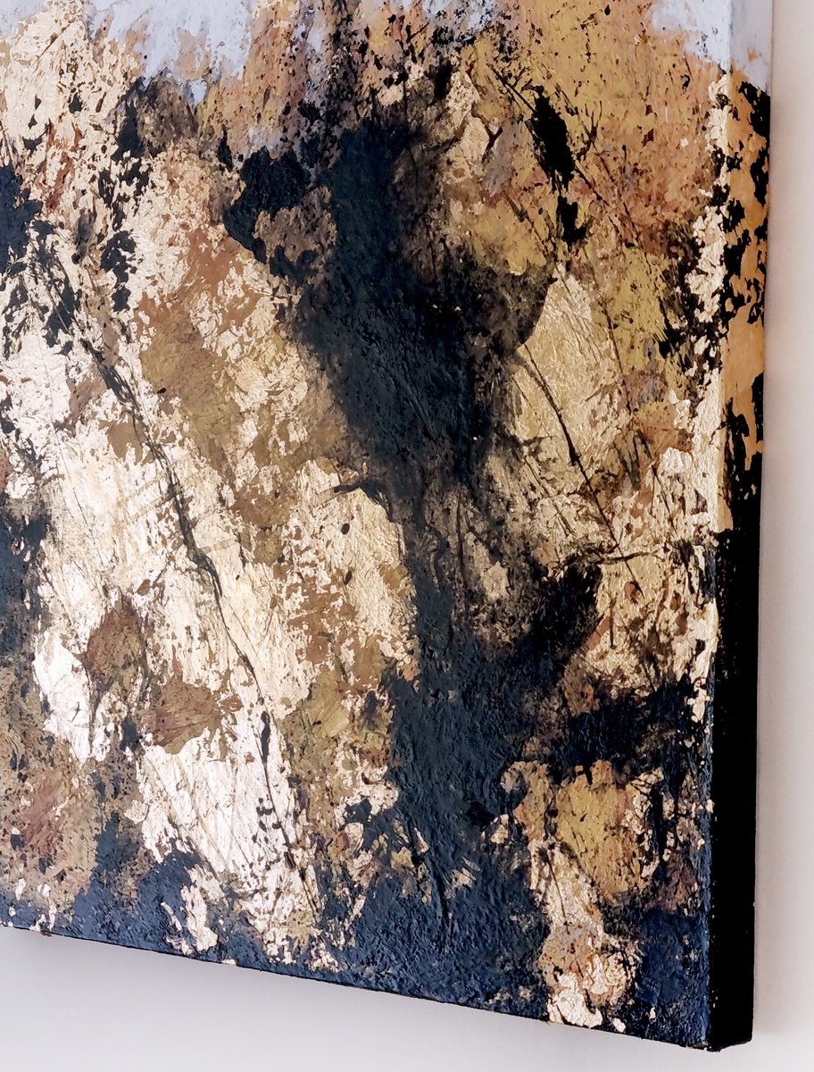 Abstract Acrylic Painting By Davina Nicholas, 24 X 24, Black & Gold #3, Original Artwork