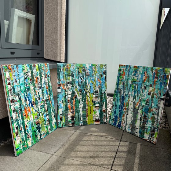 Whisper of the birch grove. Triptych