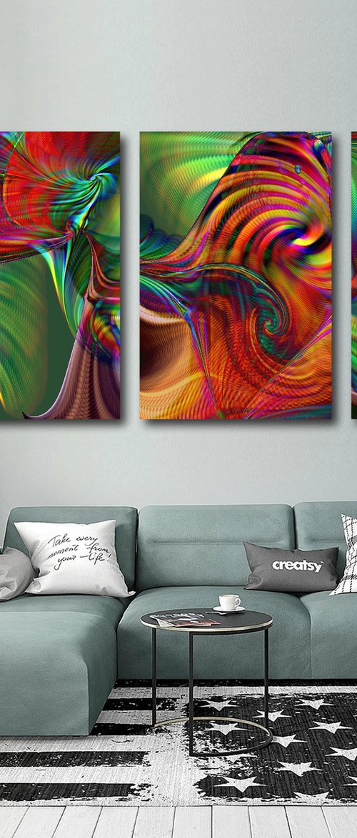 Espirales 2/XL large triptych set of 3 panels by Javier Diaz