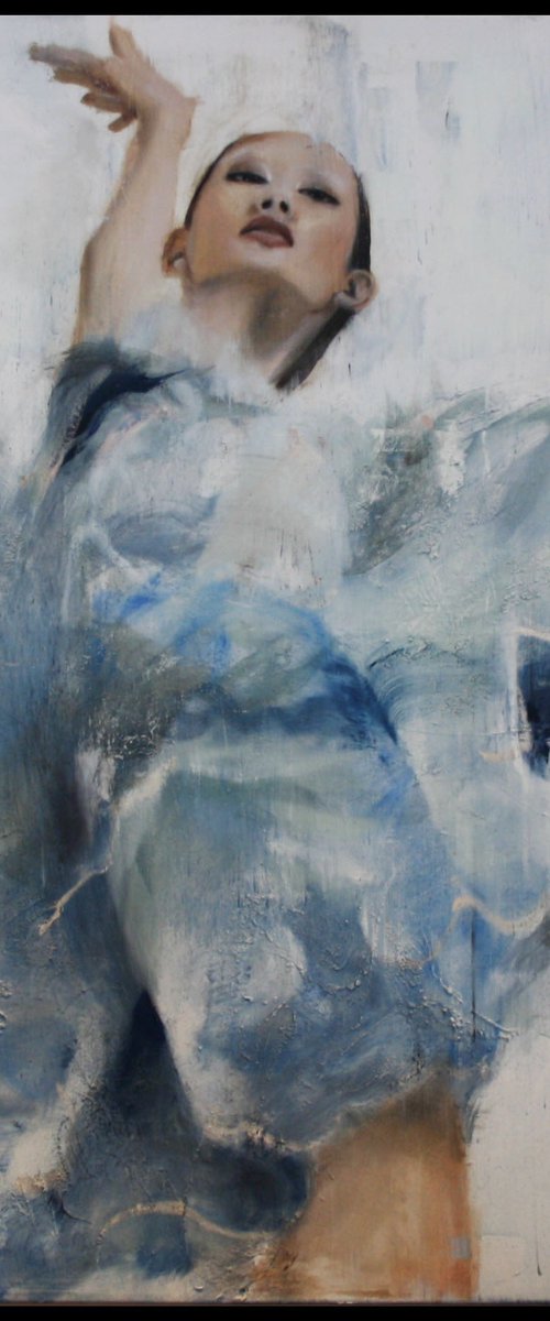 Dance with me - asian woman female dancer white blue fashion by Renske Karlien Hercules