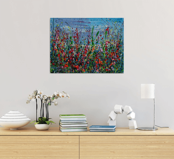 Flower Meadows Against the Sky Abstract  Pollock Inspired  Painting