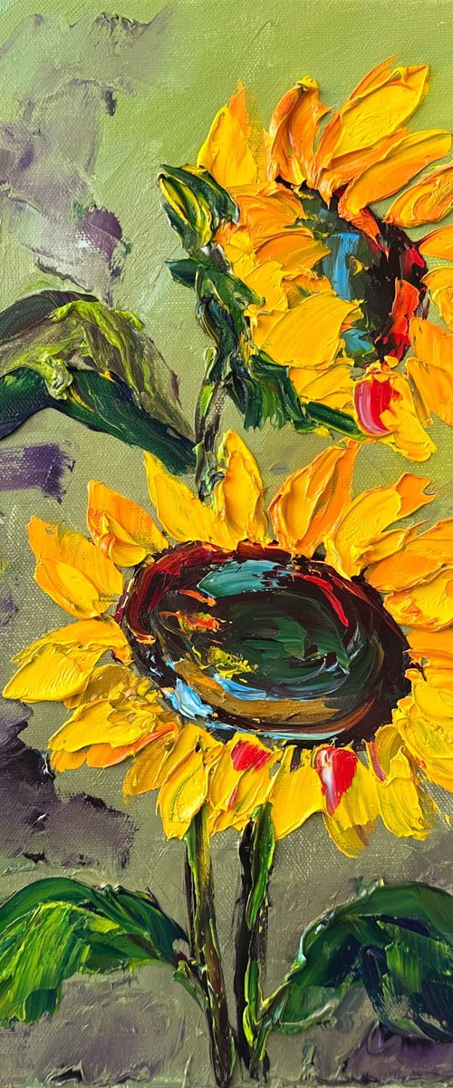 Sunflower impasto art by Oksana Fedorova
