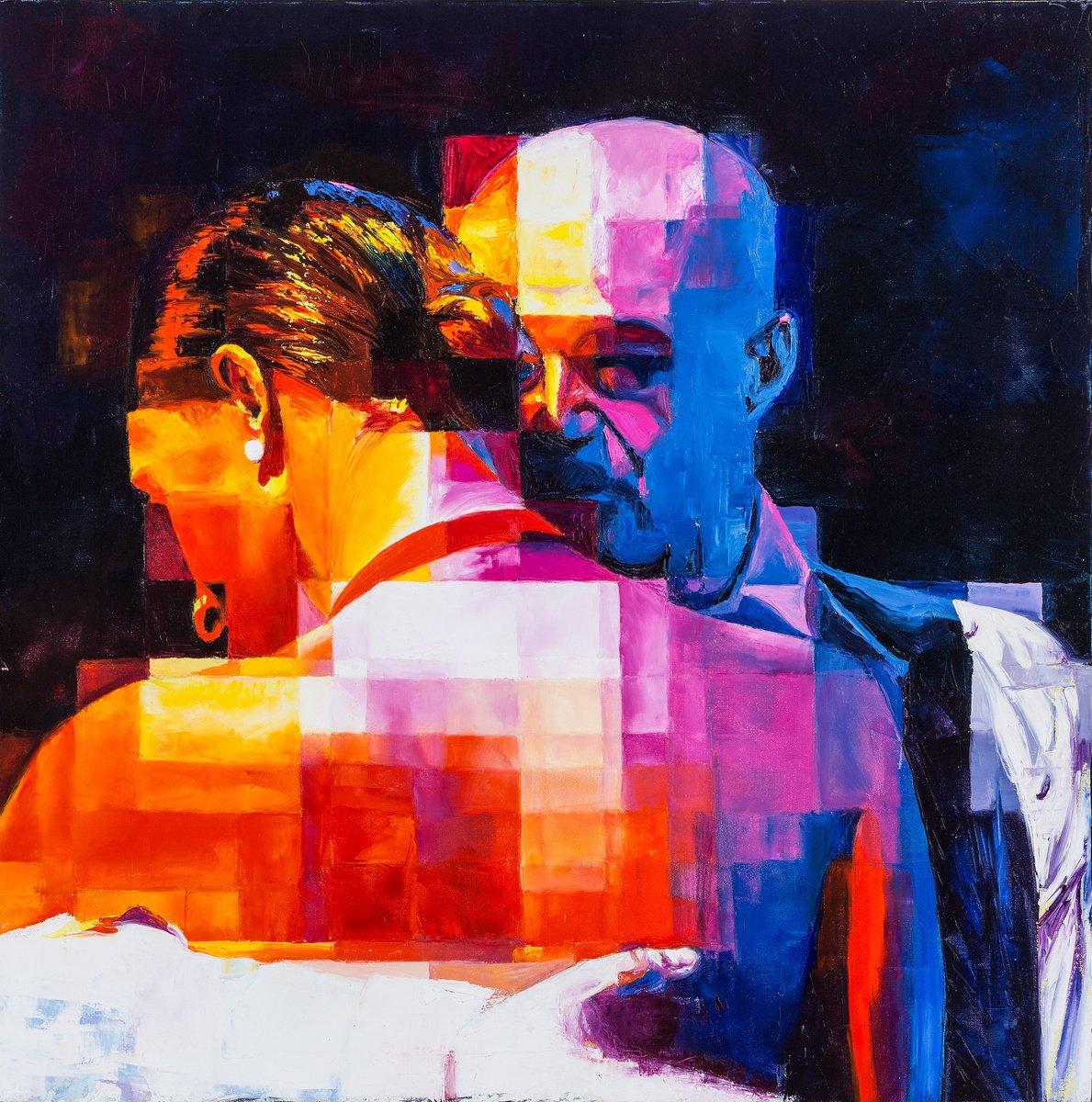 Urban And Pop Portrait Oil Painting By Assunta Cassa, 24 X 24, L