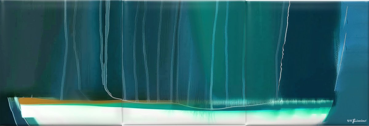 Abstract Acrylic Painting By V+V Kniazievi, 118 X 39", "Waterfall Of Hope" #3, Original Artwork