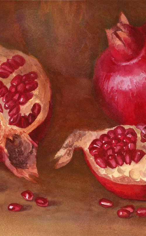 Pomegranates on the table by Yulia Krasnov