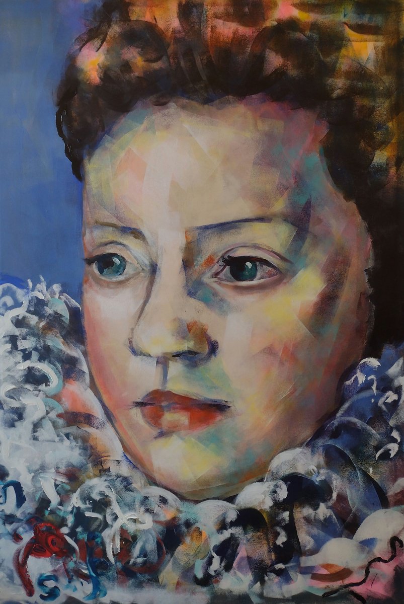 Expressive Portrait Acrylic Painting By Marina Del Pozo, 35 X 51", The Faithful Daughter 2, Original Artwork