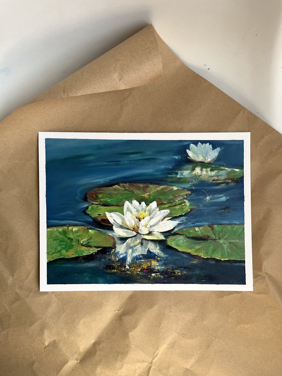 Water Lily Oil Painting Impasto