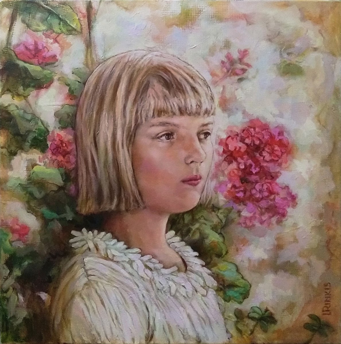 Impressionistic Portrait Oil Painting By Ilgonis Rinkis, 20 X 20, Girl In Summer, Original Artwork