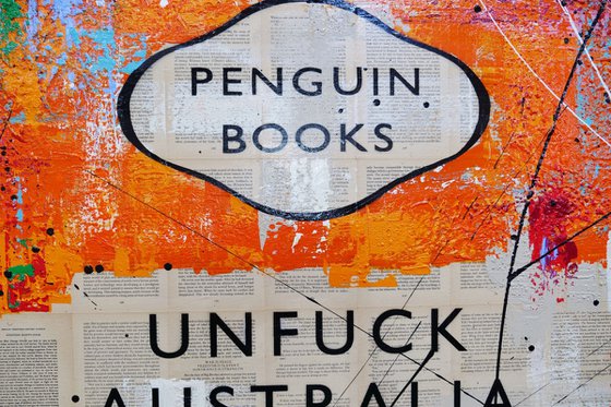 Aussie Aussie Aussie 140cm x 100cm Orange Unfuck Australia Urban Pop Art Textured