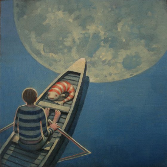 Fish and loon over the moon (study)