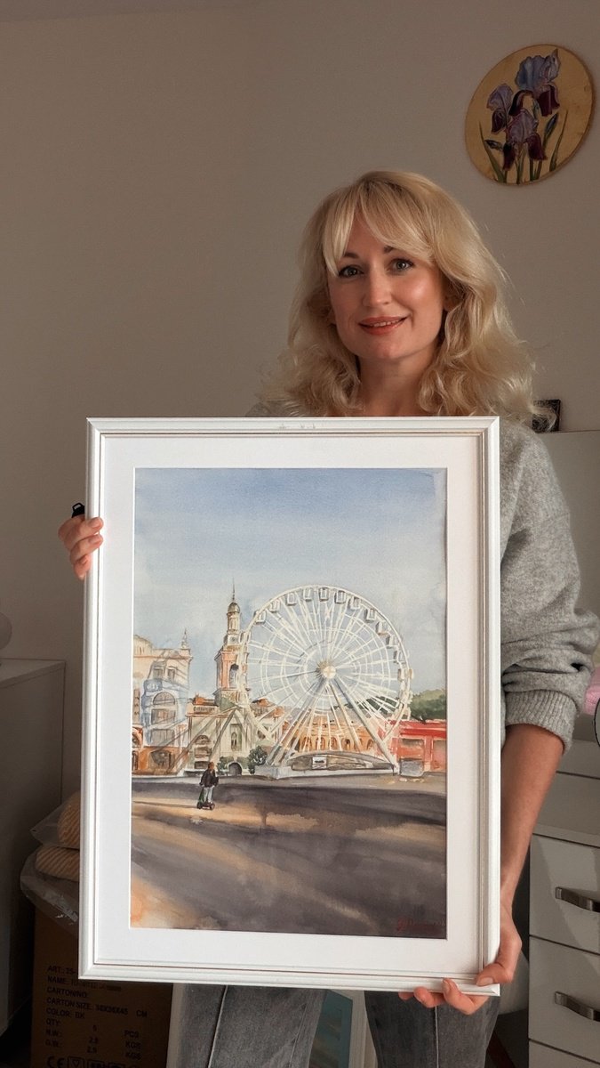 Photorealistic Watercolour , Ferris Wheel By Irina Ponna, 18 X 24, Artwork For Sale On Artfinder