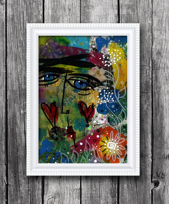 Funky Face Love 22 - Mixed Media Art by Kathy Morton Stanion