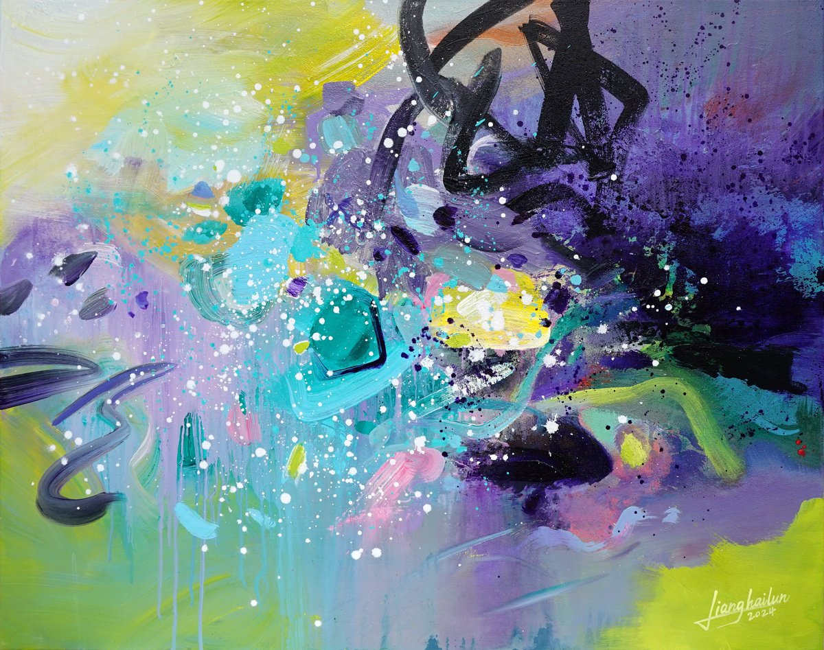 Abstract Acrylic Painting By Liang Hailun, 36 X 29", N°242, Original Artwork