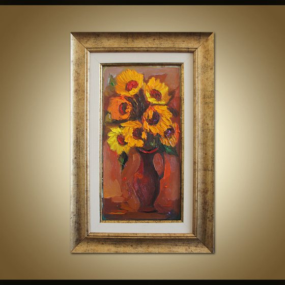 Sunflowers, Framed oil painting