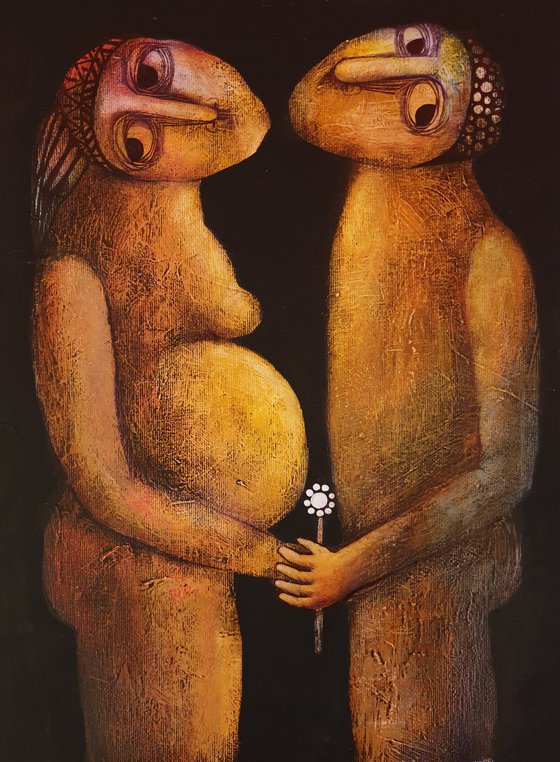 Birth (Acrylic painting, 40x30cm, ready to hang)