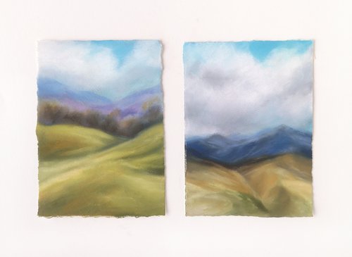 Landscape painting, set of 2. Mountain scenery by Olga Grigo
