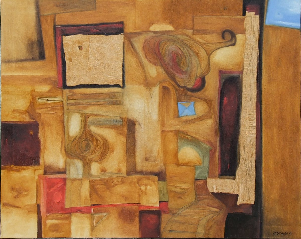 Abstract Oil Painting By Csaba Csendes, 39 X 31, The Master, Original Artwork