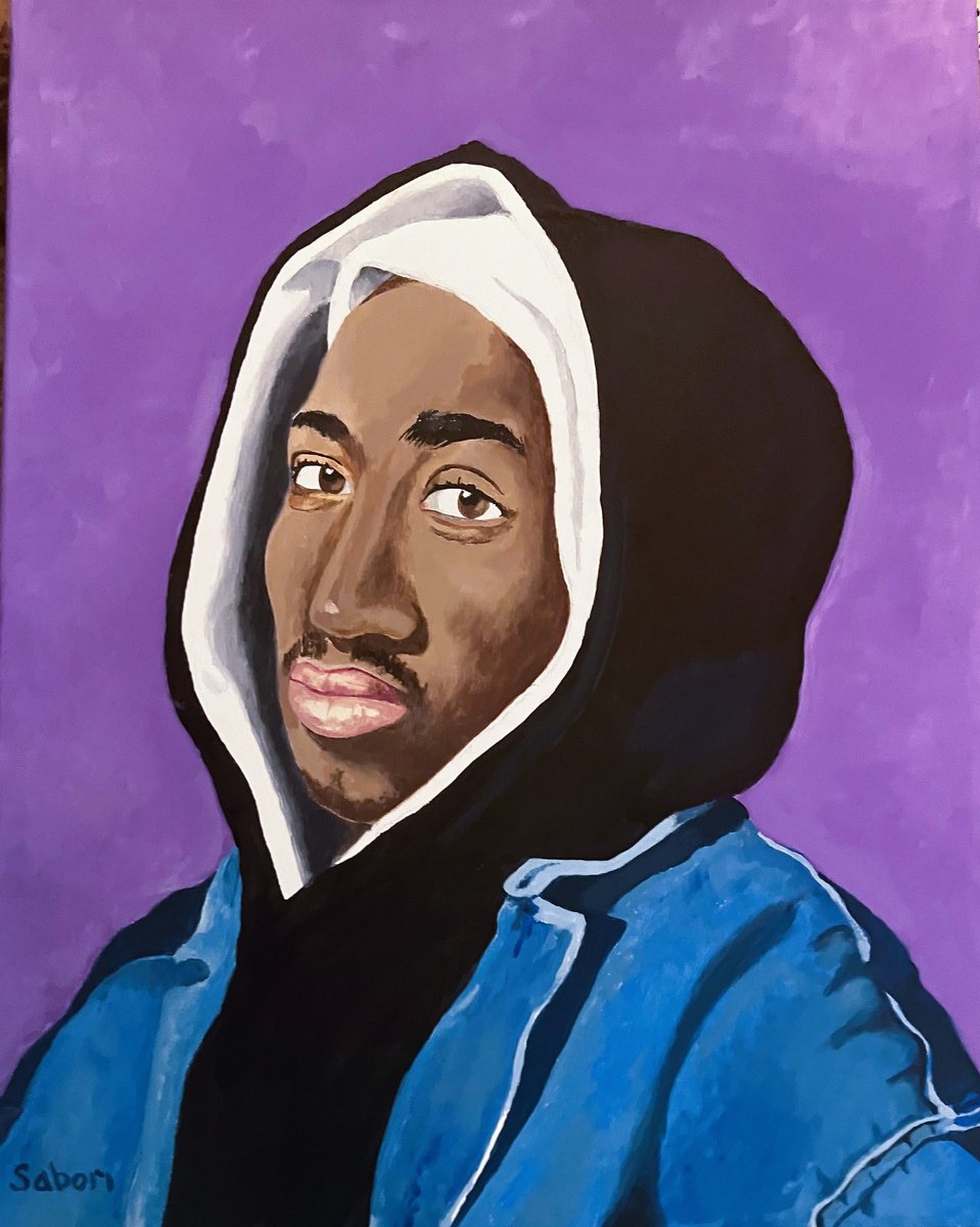 Urban And Pop Portrait Acrylic Painting By Andrew Sabori, 16 X 20, Tupac Shakur Smaller Version, Original Artwork