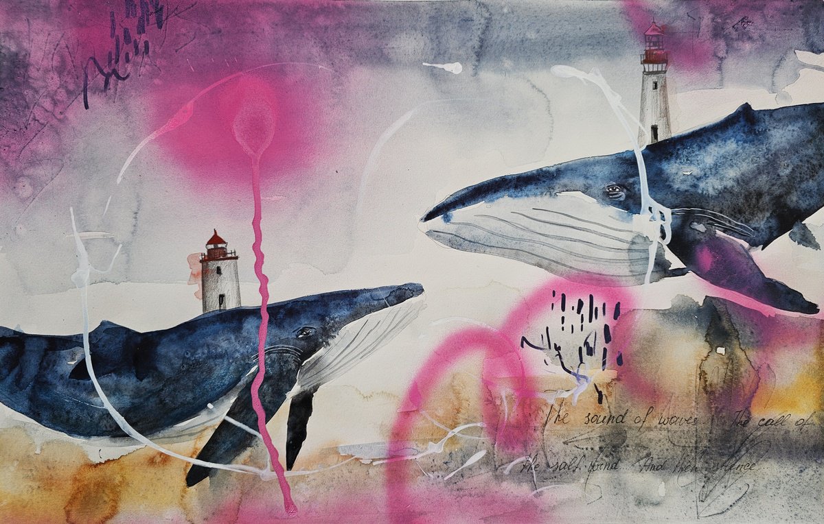 Surrealistic Animal Watercolour By Evgenia Smirnova, 22 X 15, Reunion, Original Artwork