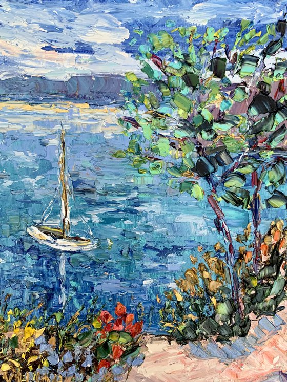 Blooming coast on Lake Garda