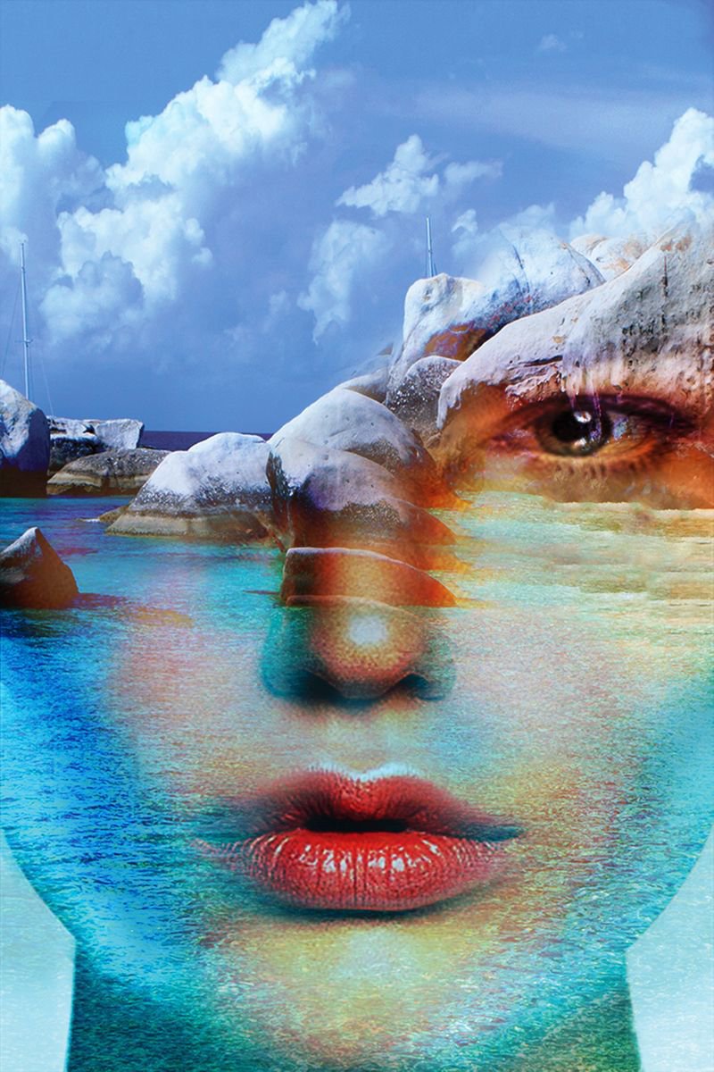 Surrealistic Portrait Photograph By Srdjan Jevtic, 39 X 59", Blue, Blue-Extra Large 150 Cm X 100 Cm, Original Artwork