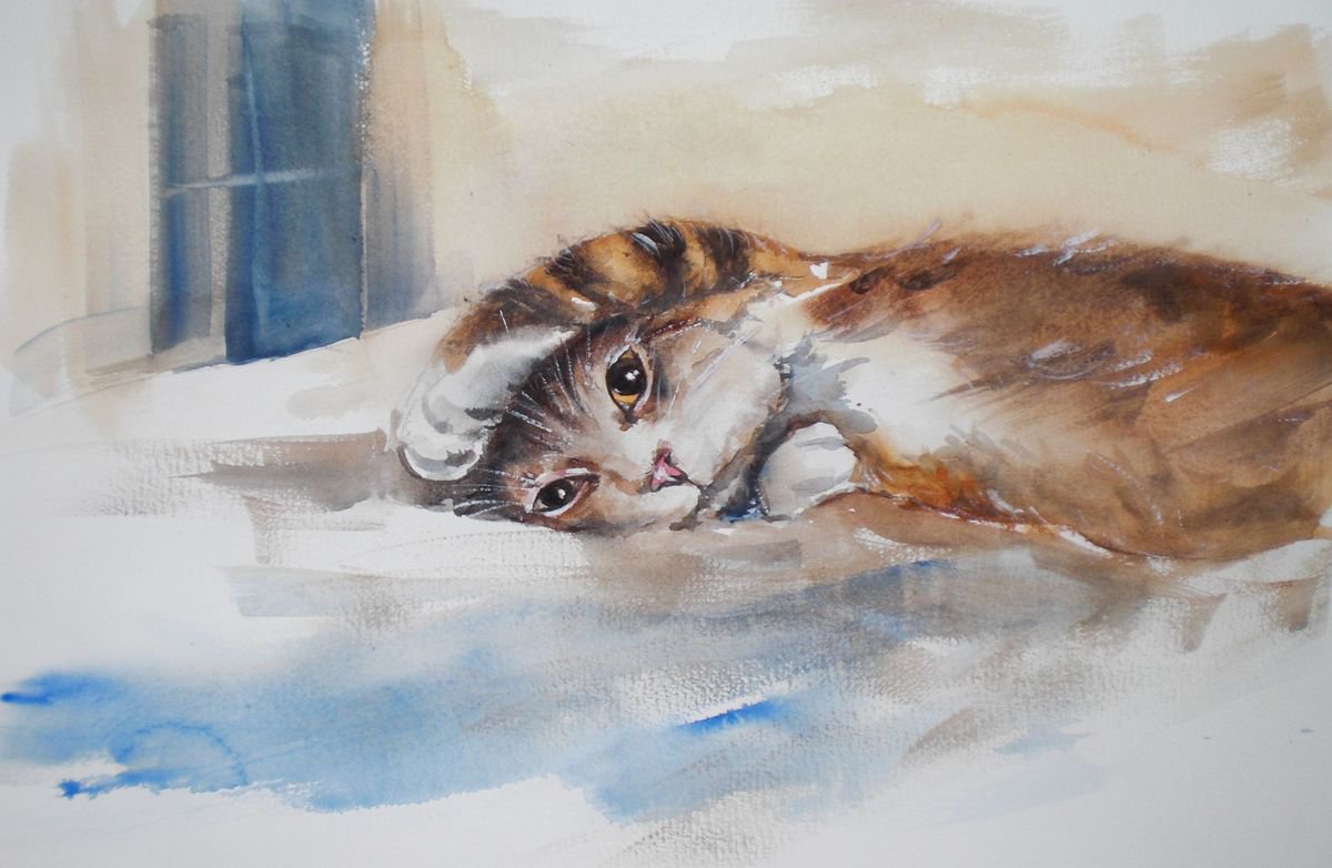 Expressive Animal Watercolour By Giorgio Gosti, 17 X 11, Kitty, Original Artwork