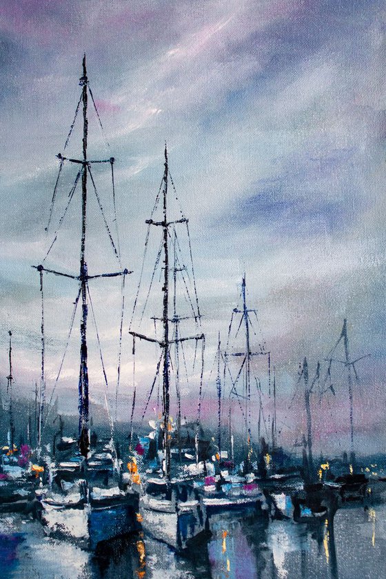 "Quiet harbor " yachts at sea, landscape