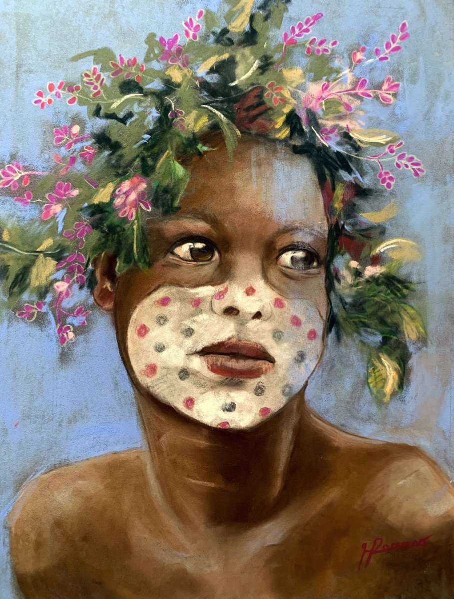 Expressive Portrait Pastel Drawing By Maria Romano, 12 X 16", Between The Earth And The Sky, Original Artwork