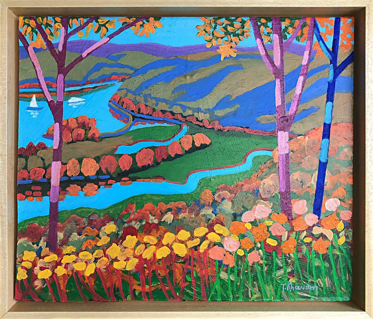 Expressive Landscape Acrylic Painting By Tony Khawam, 20 X 18", Bear Mountain Bloom, Original Artwork